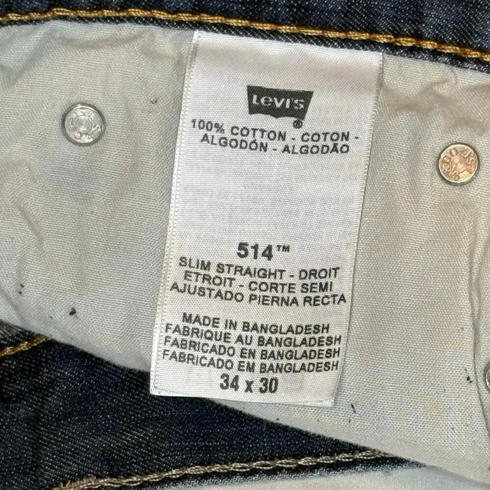 Levi's 514 Slim Straight Men's Jeans 34x30 Blue Denim Mid Rise Straight Leg